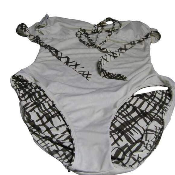 TRINA TURK Large Brown RETRO Mod Abstract HALTER One Piece Swim Suit Resort - Picture 8 of 12